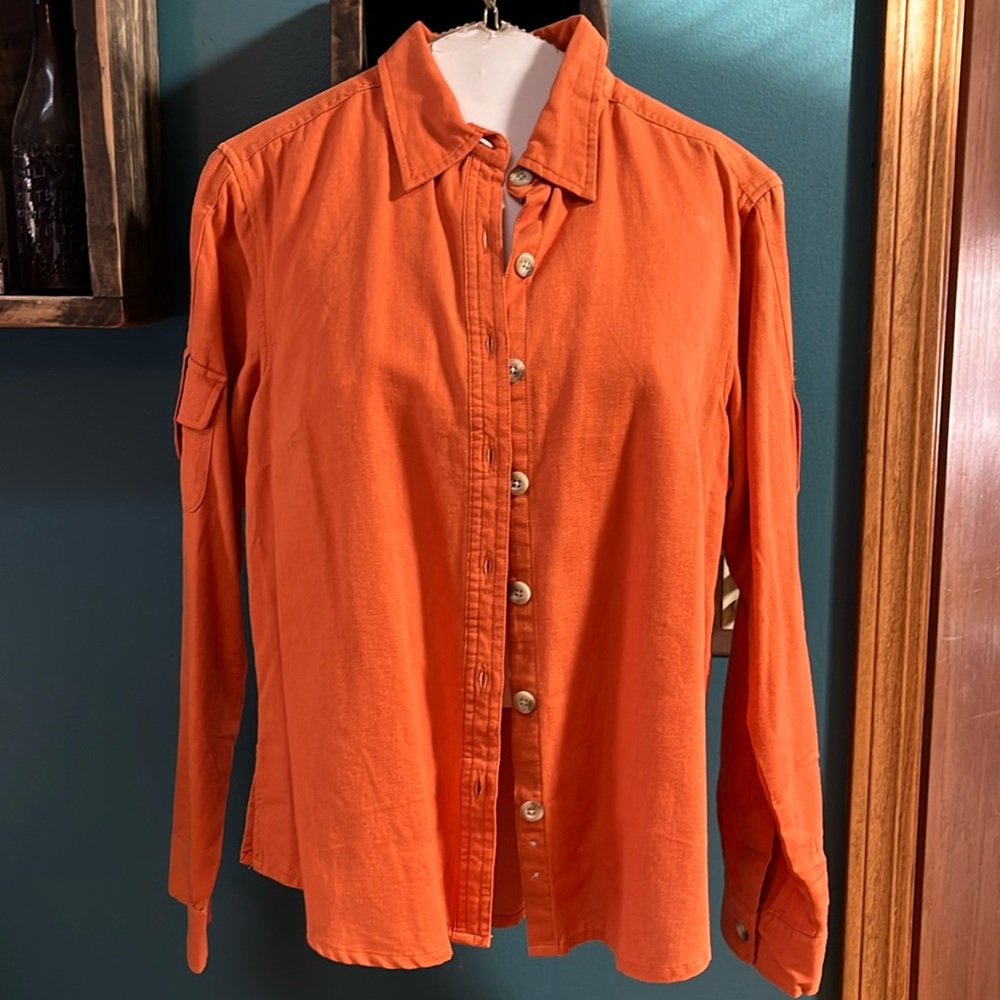 Columbia XPO long sleeve button shirt top blouse burnt orange color